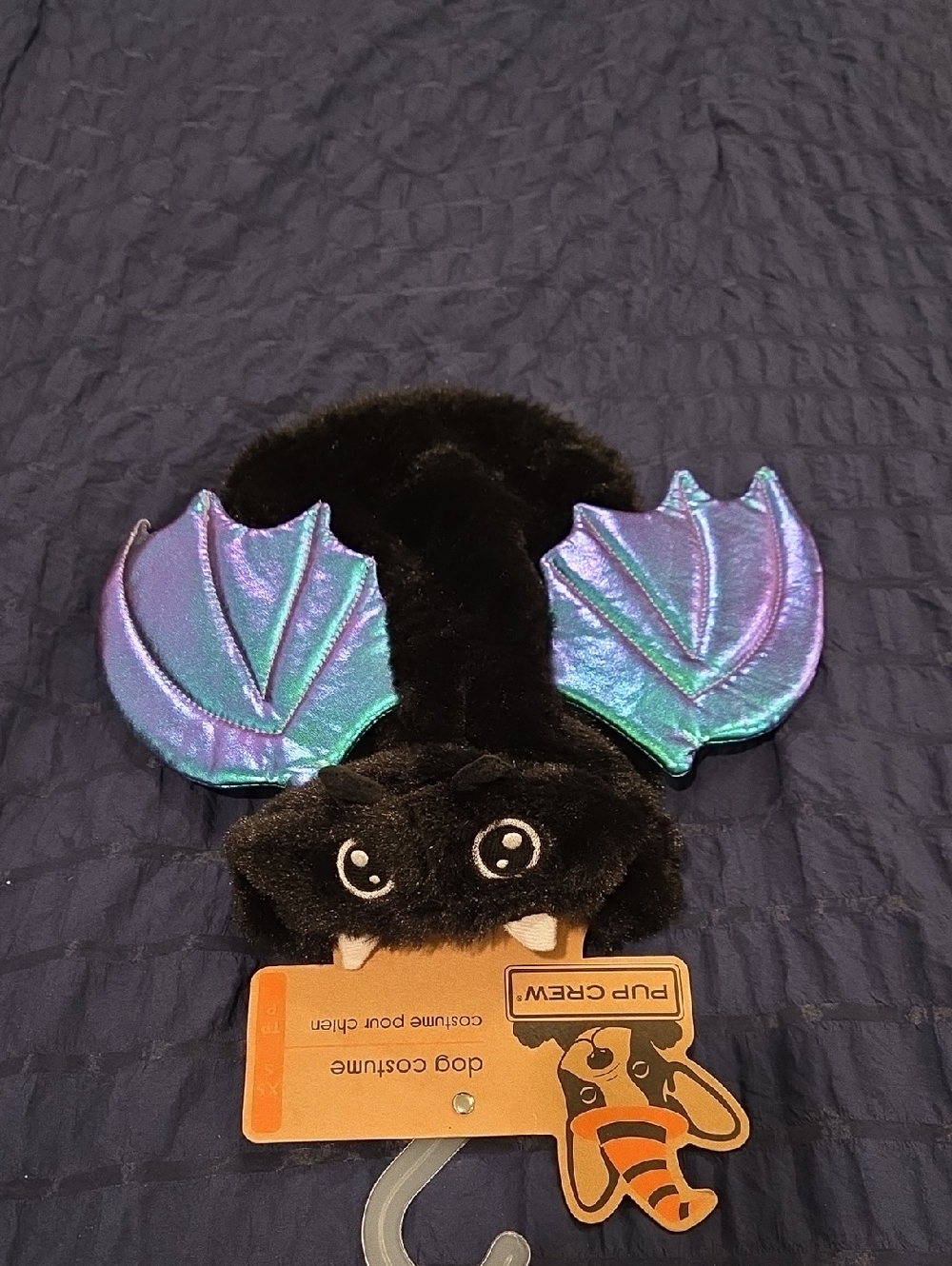 Pup Crew Black Plush Bat Dog Costume with Iridescent Wings Size XS!